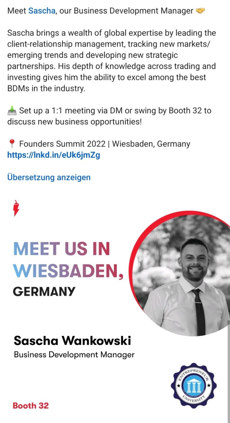 Founder Summit Broker Representative Sascha Wankowski